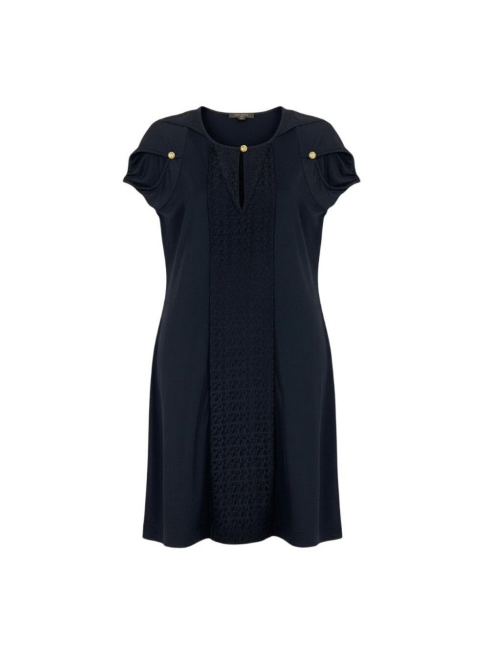 Louis Vuitton Monogram Short Sleeve Dress Gold Button Black 36